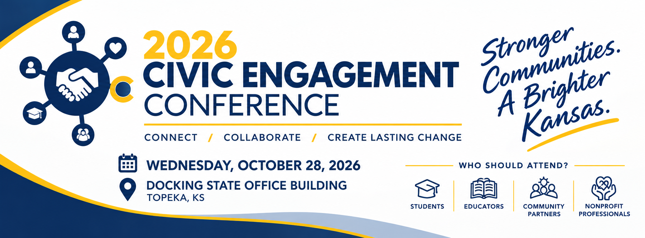 Image with text about the Kansas Volunteer Commission's 2026 Civic Engagement Conference 